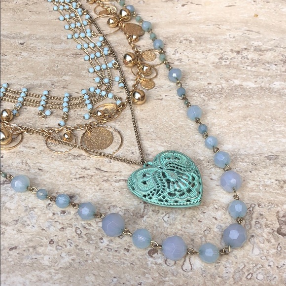 4 Layer Bohemian Gold & Jade Green Gypsy Necklaces - Picture 3 of 4